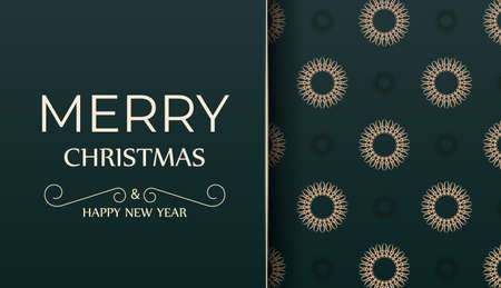 Festive Brochure Merry Christmas dark green with vintage yellow patternのイラスト素材