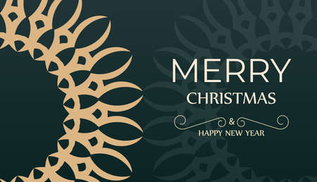 Festive Brochure Merry Christmas dark green with vintage yellow ornamentのイラスト素材