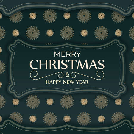 Merry Christmas and Happy New Year greetings brochure template in dark green color with vintage yellow patternのイラスト素材