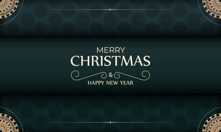 Dark green Happy New Year greeting card with vintage yellow ornamentのイラスト素材