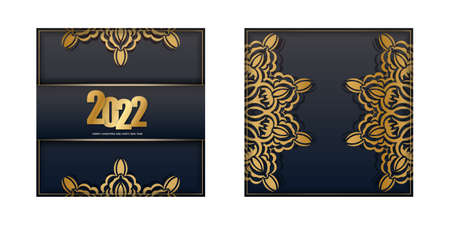 2022 brochure happy new year black with vintage gold ornamentのイラスト素材