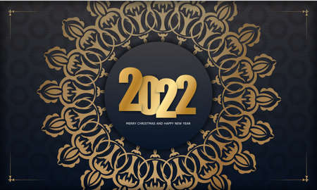 Postcard template 2022 Merry Christmas and Happy New Year black color with winter gold ornament