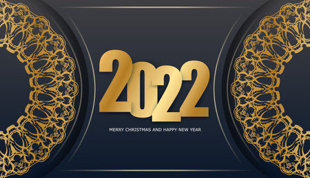 Brochure template 2022 Merry christmas and Happy new year black color with vintage gold pattern