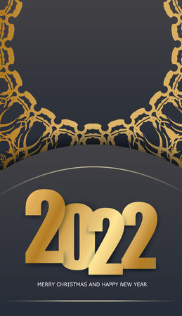 Brochure template 2022 Merry christmas and Happy new year black color with vintage gold patternのイラスト素材