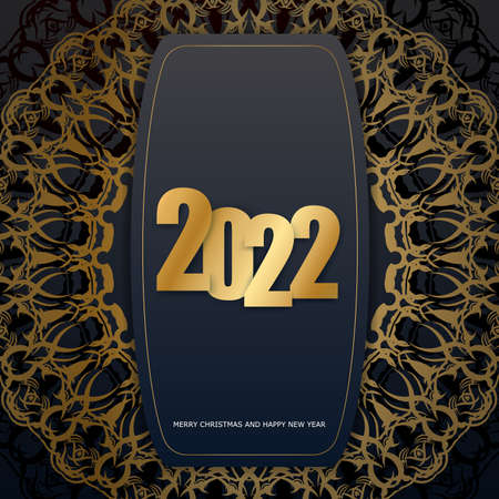 Brochure template 2022 Merry christmas black color with vintage gold patternのイラスト素材