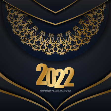 Brochure template 2022 Merry christmas black color with vintage gold patternのイラスト素材