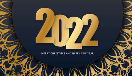 Brochure template 2022 Merry christmas black color with abstract gold ornamentのイラスト素材