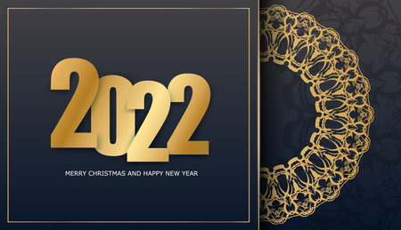 Brochure template 2022 Happy new year black color with vintage gold patternのイラスト素材