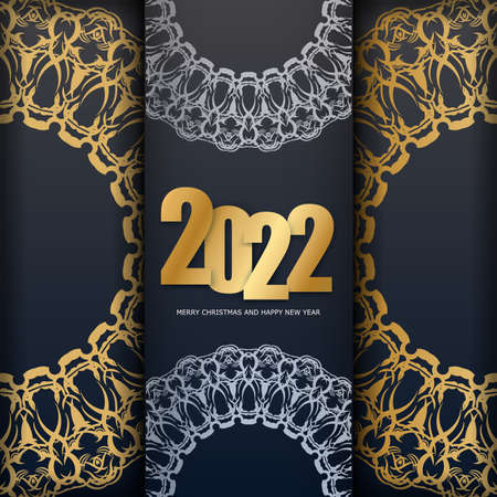Flyer Template 2022 Merry Christmas Black Color With Winter Gold Patternのイラスト素材