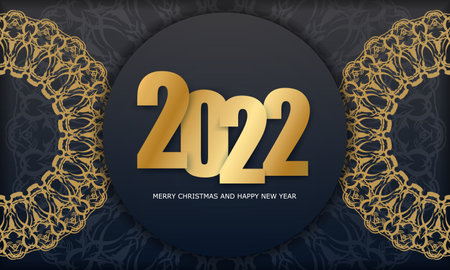 Template Greeting card 2022 Merry christmas black color with vintage gold ornamentのイラスト素材