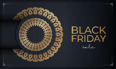 Celebration Advertising Template For Black Friday In Dark Blue With Greek Gold Ornamentのイラスト素材