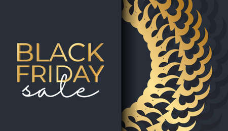Dark blue black friday sale poster template with round gold patternのイラスト素材