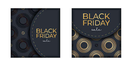 Celebration Poster Template For Black Friday Dark Blue Color Geometric Gold Ornamentのイラスト素材