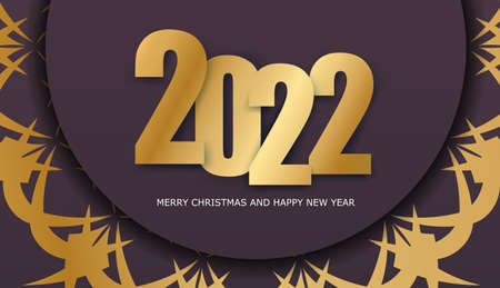 2022 postcard merry christmas burgundy with vintage gold patternのイラスト素材