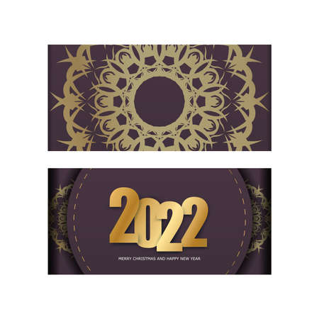 2022 merry christmas and happy new year burgundy color flyer with luxury gold patternのイラスト素材