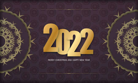 Flyer 2022 merry christmas burgundy color with winter gold patternのイラスト素材