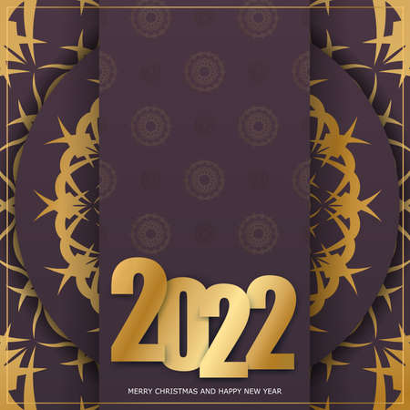 2022 holiday card merry christmas and happy new year burgundy color with luxury golden patternのイラスト素材