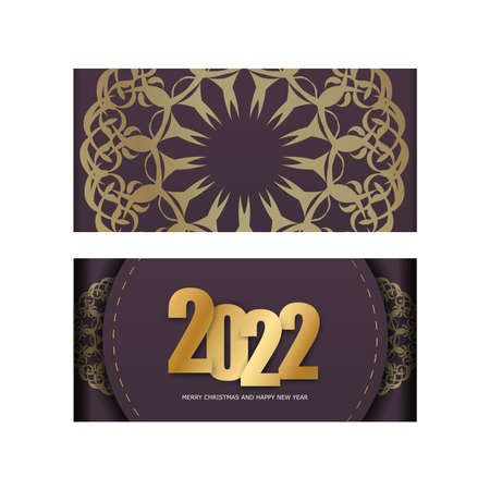 Holiday Flyer 2022 Merry christmas burgundy color with luxury gold patternのイラスト素材