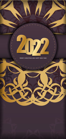 Holiday Flyer 2022 Merry christmas burgundy color with winter gold patternのイラスト素材