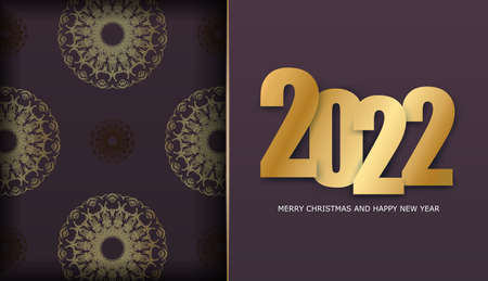 Brochure template 2022 Merry christmas and Happy new year burgundy color with vintage gold patternのイラスト素材