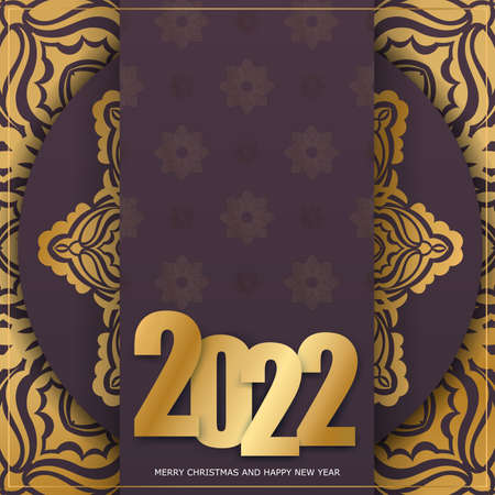 2022 brochure merry christmas burgundy color luxury gold patternのイラスト素材