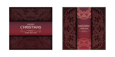 Red Color Happy New Year Brochure with Vintage Patternのイラスト素材