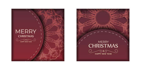 Red Color Merry Christmas and Happy New Year Holiday Flyer with Luxury Ornamentのイラスト素材