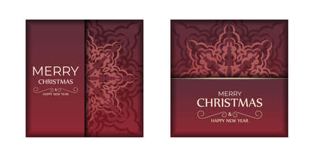 Merry Christmas and Happy New Year Red Color Flyer Template with Winter Ornamentのイラスト素材