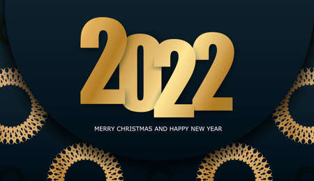 2022 brochure merry christmas in dark blue with luxury gold ornamentsのイラスト素材