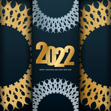 2022 brochure happy new year dark blue with winter gold patternのイラスト素材