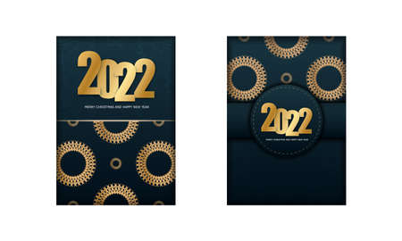 Flyer 2022 Merry Christmas and Happy New Year Dark blue color with winter gold patternのイラスト素材
