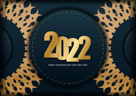 Flyer 2022 merry christmas dark blue with vintage gold patternのイラスト素材