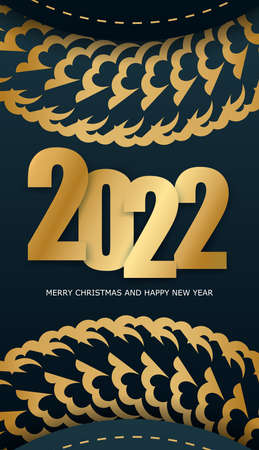 Festive Brochure 2022 Happy New Year Dark blue with vintage gold ornamentのイラスト素材