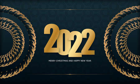 Postcard Template 2022 Merry Christmas Dark Blue with Luxury Gold Ornamentのイラスト素材