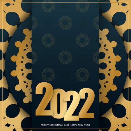 Postcard Template 2022 Happy New Year Dark Blue with Vintage Gold Ornamentのイラスト素材