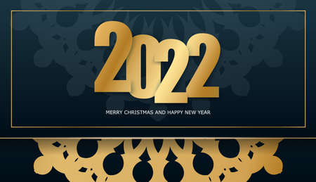 2022 Happy New Year Brochure Template Dark Blue with Vintage Gold Patternのイラスト素材