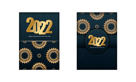 2022 Happy New Year Flyer Template Dark Blue with Winter Gold Patternのイラスト素材