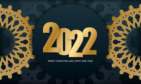 Template Greeting card 2022 Merry Christmas Dark blue with vintage gold ornamentのイラスト素材