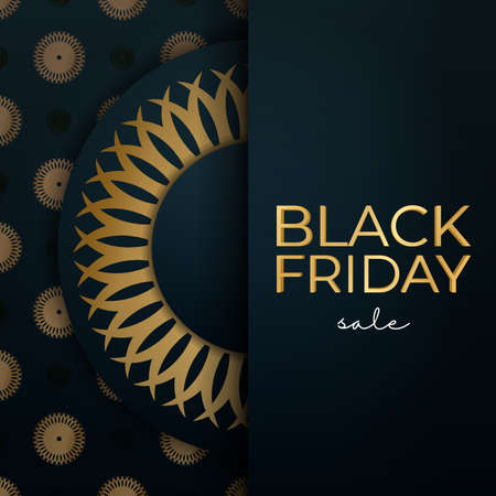 Blue black friday sale poster with greek gold patternのイラスト素材