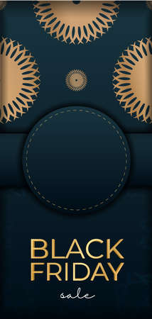 Sale Black Friday Blue Color Vintage Gold Ornamentのイラスト素材