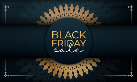 Blue black friday sale poster with geometric gold patternのイラスト素材