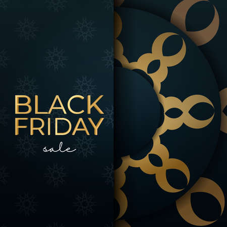 Celebration Banner Black Friday Sale in Blue with Vintage Gold Ornamentのイラスト素材