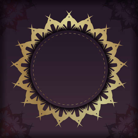 Greeting card in burgundy color with vintage gold pattern for your brand.のイラスト素材