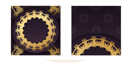 Greeting card in burgundy color with Greek gold ornaments for your design.のイラスト素材