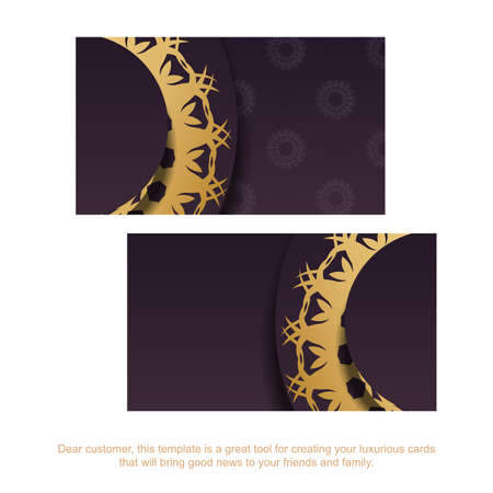 Burgundy business card with vintage gold pattern for your personality.のイラスト素材