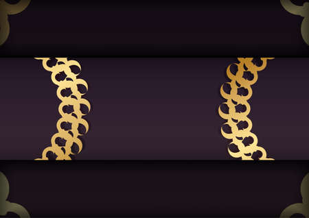 Template Postcard in burgundy color with an old gold pattern prepared for printing.のイラスト素材