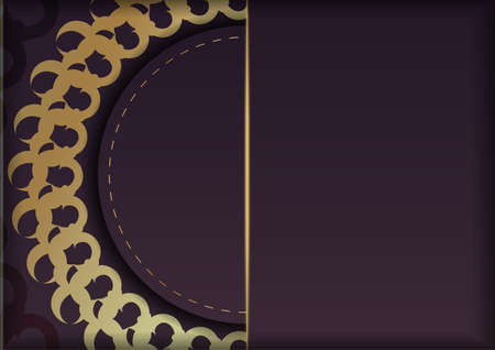 Postcard template in burgundy color with vintage gold ornaments for your brand.のイラスト素材