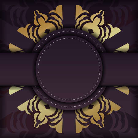 Brochure template in burgundy color with vintage gold pattern ready for printing.のイラスト素材