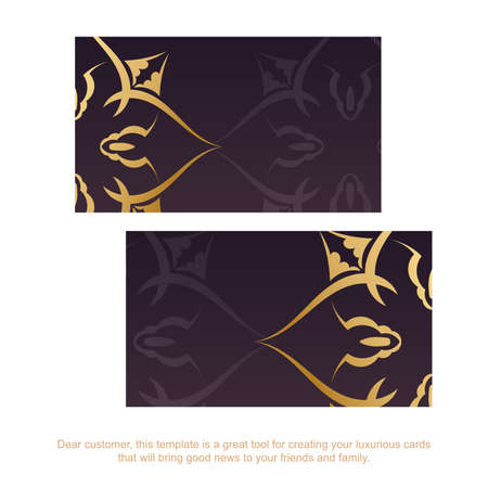 Business card in burgundy color with vintage gold ornaments for your business.のイラスト素材