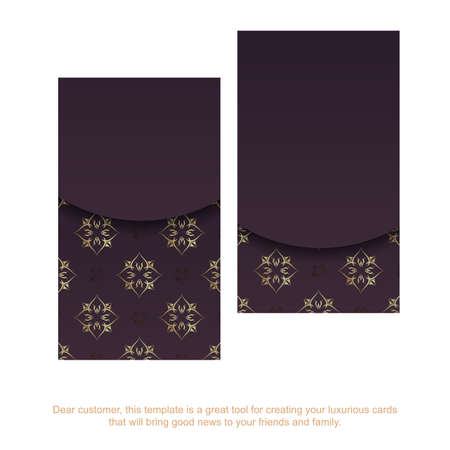 Visiting business card in burgundy color with mandala gold ornament for your contacts.のイラスト素材